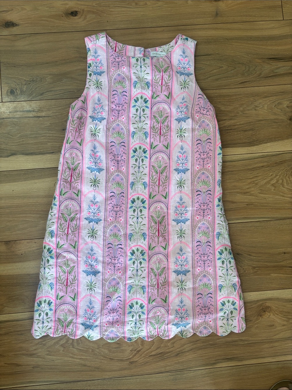 crown & ivy Pink Floral Stripe Scalloped Hem A-Line Dress